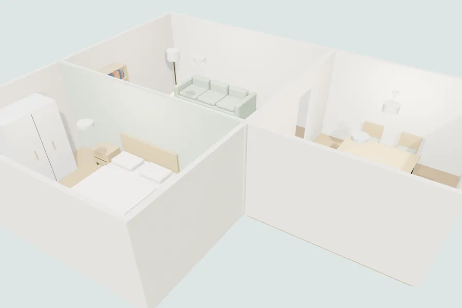 Cutaway of the furnished sample home with the ceilings removed